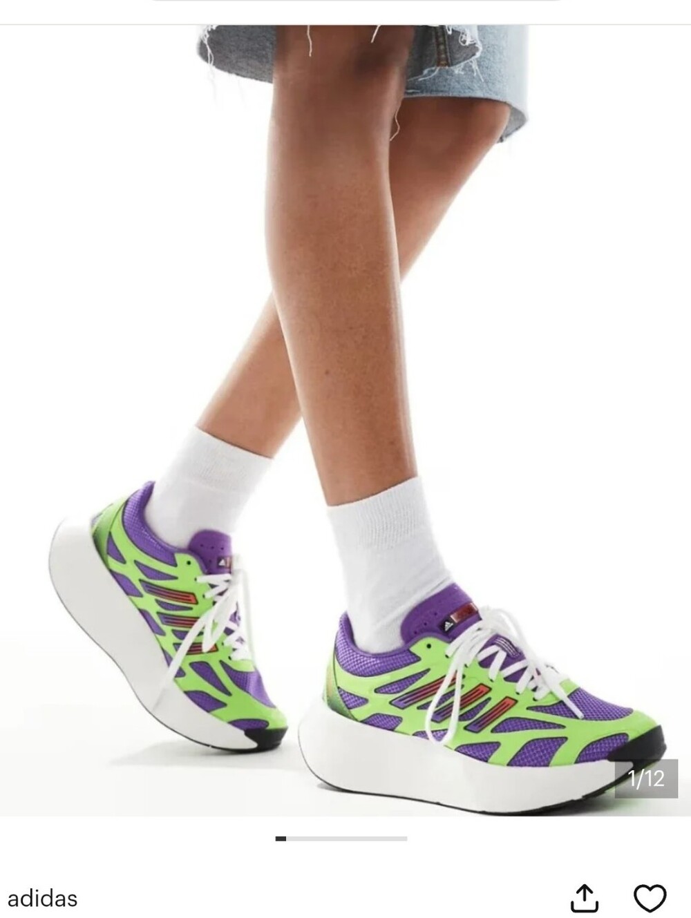 adidas Adizero Purple And Neon Green 80s Y2K 90s Look Running Sneakers.